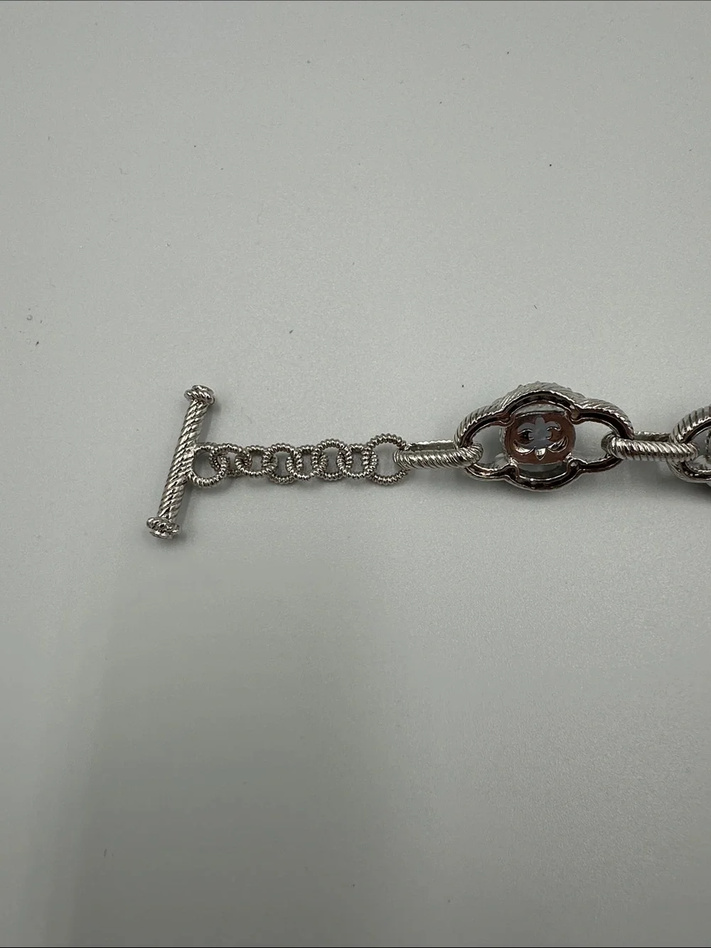 Judith Ripka 925 Sterling Silver Cable Links Toggle Stones CZ Bracelet